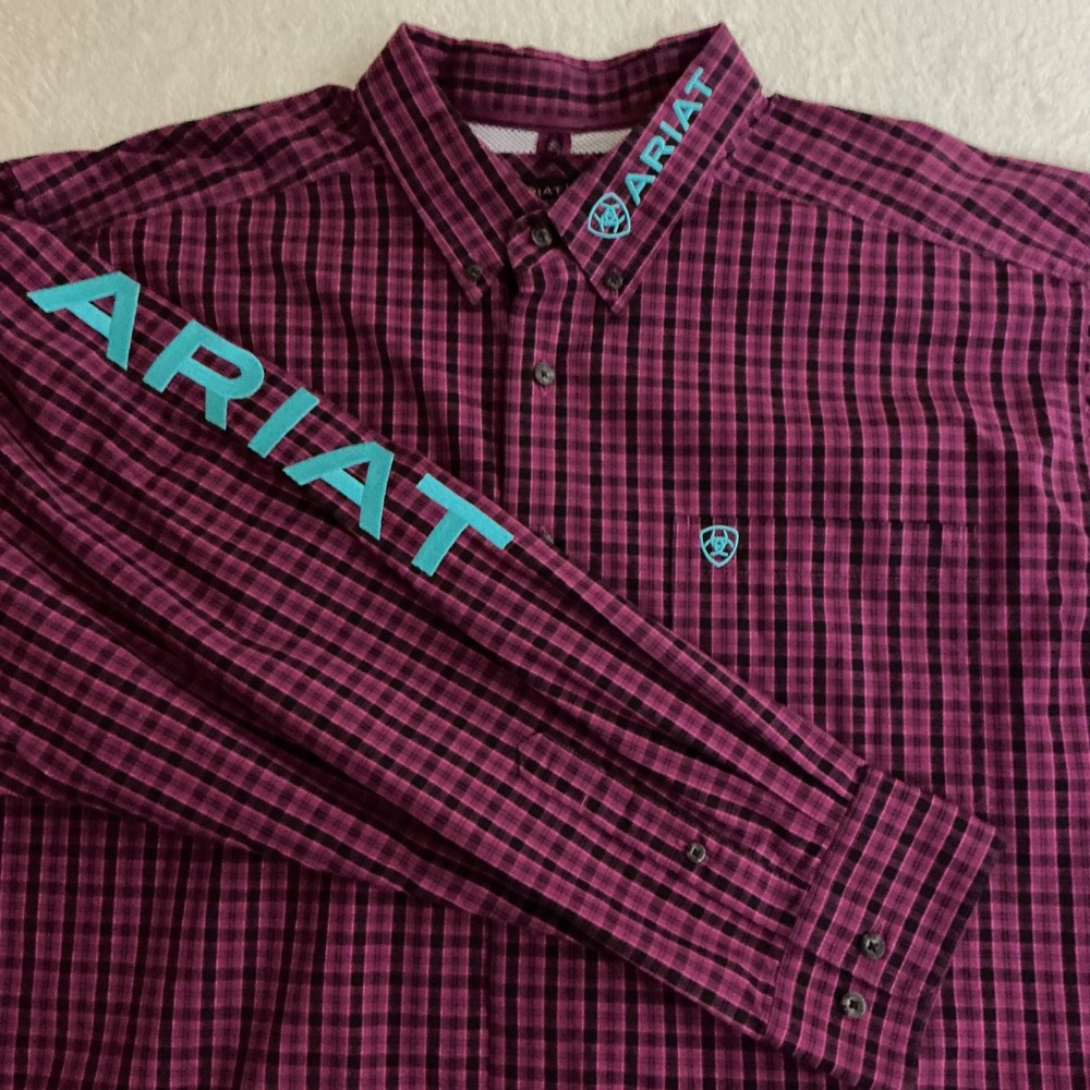 Ariat Pro Team Classic Shirt Mens XXL Purple Plaid LS Button Down 10042355